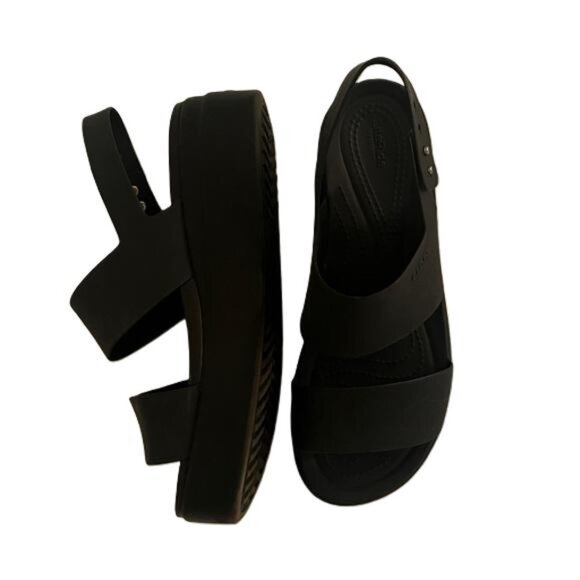 CROCS LiteRide Black Platform Wedges, Size 8W - Picture 2 of 7